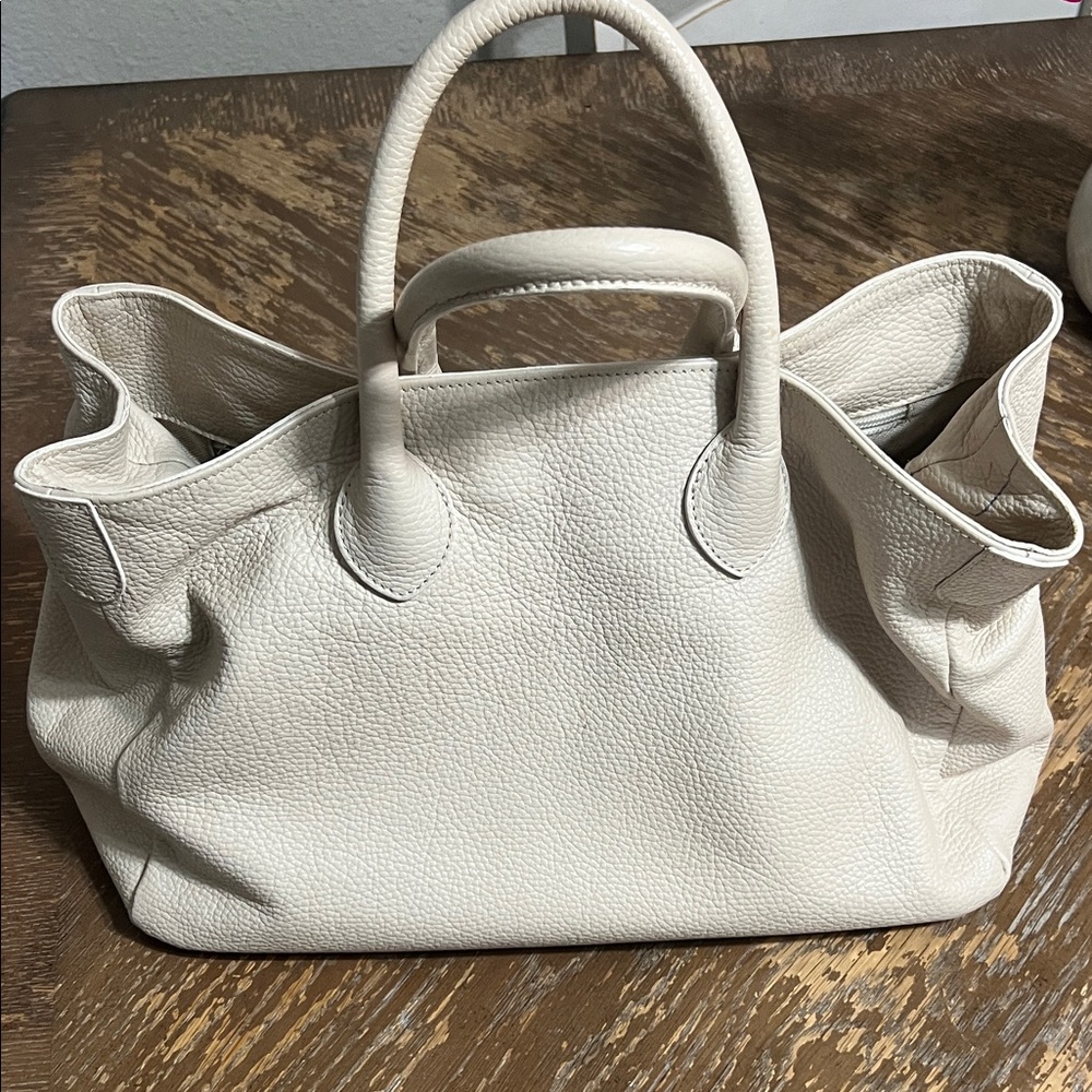 Mark & Graham Ivory Pebbled Leather Top-Handle Tote